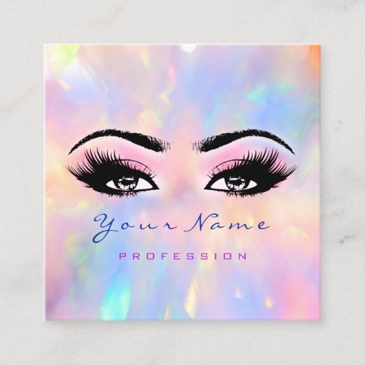 メイクアップアーティストプロフェッショナルまつ毛ピンクホログラフ スクエア名刺 (正面)