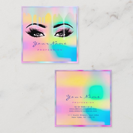メイクアップアーティストプロフェッショナルまつ毛ホログラフィードリップ スクエア名刺 (正面/裏面)