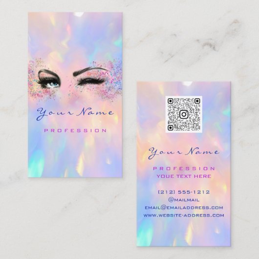 メイクアップアーティストプロフェッショナルまつ毛ホログラフQR 名刺 (正面/裏面)