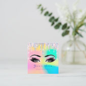 メイクアップアーティストプロフェッショナルアイアッシュホログラフィードリップ スクエア名刺 (スタンド正面)