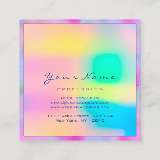 メイクアップアーティストプロフェッショナルアイアッシュホログラフィーピンク スクエア名刺 (裏面)