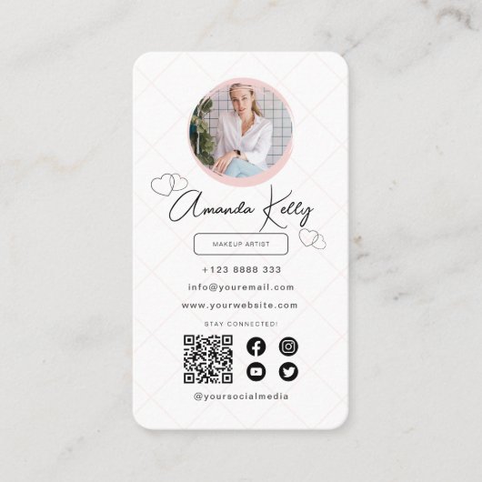 メイクアップアーティストプロフェッショナルスキャン可能QRコード 名刺 (正面)