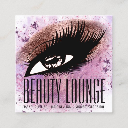 メイクアップアーティストヘアアイドラッシュグリッターピンクブラシ スクエア名刺 (正面)