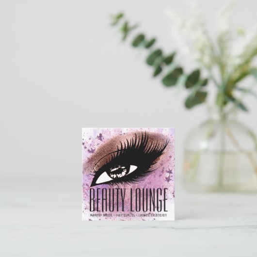 メイクアップアーティストヘアアイドラッシュグリッターピンクブラシ スクエア名刺 (スタンド正面)