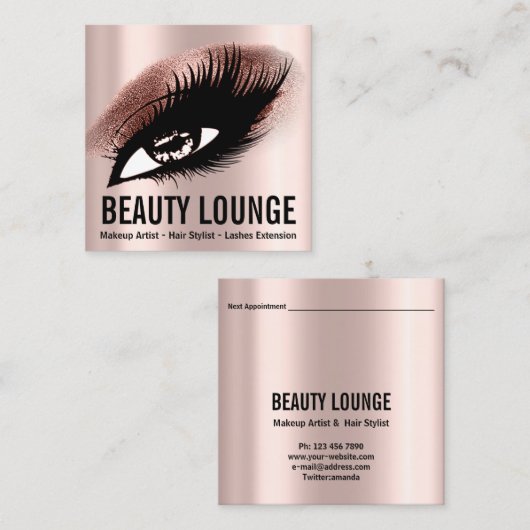 メイクアップアーティストヘアアイラッシュルクスバラプロフェッショナル スクエア名刺 (正面/裏面)