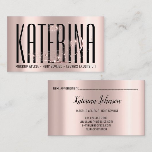 メイクアップアーティストヘアサロンまつ毛バラダイヤモンド 名刺 (正面/裏面)