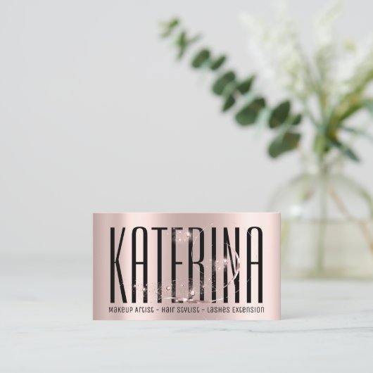 メイクアップアーティストヘアサロンまつ毛バラダイヤモンド 名刺 (スタンド正面)