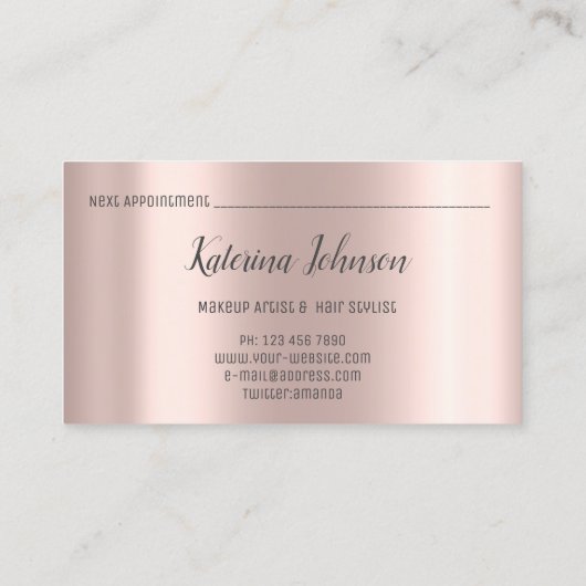 メイクアップアーティストヘアサロンまばゆみピンクのローズスパーク 名刺 (裏面)