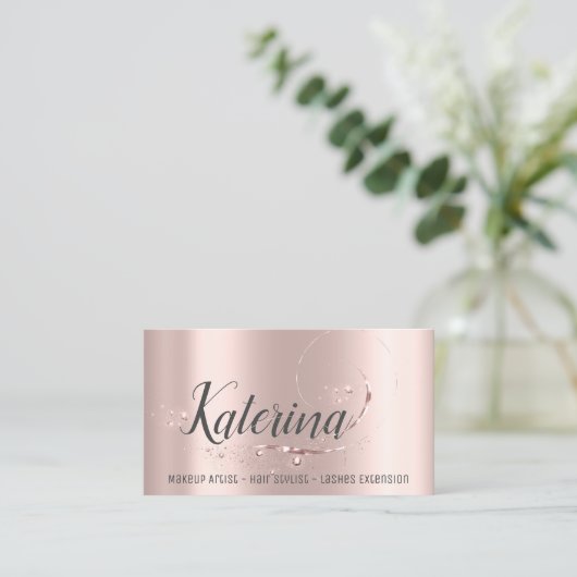 メイクアップアーティストヘアサロンまばゆみピンクのローズスパーク 名刺 (スタンド正面)