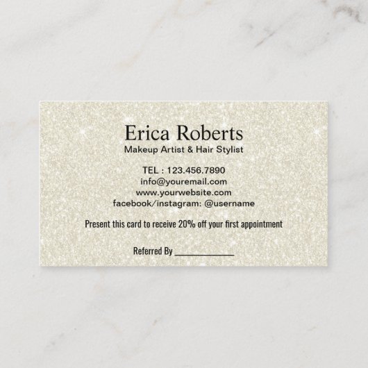 メイクアップアーティストヘアサロンエレガントアイボリー紹介 紹介カード (裏面)