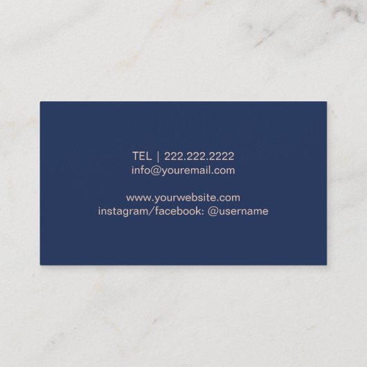 メイクアップアーティストヘアサロンシックバラ金ゴールドネイビーブルー 名刺 (裏面)