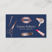メイクアップアーティストヘアサロンシックバラ金ゴールドネイビーブルー 名刺 (正面)