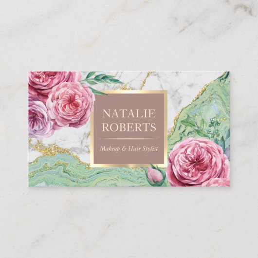 メイクアップアーティストヘアサロンシックフローラマーブルアゲート 名刺 (正面)