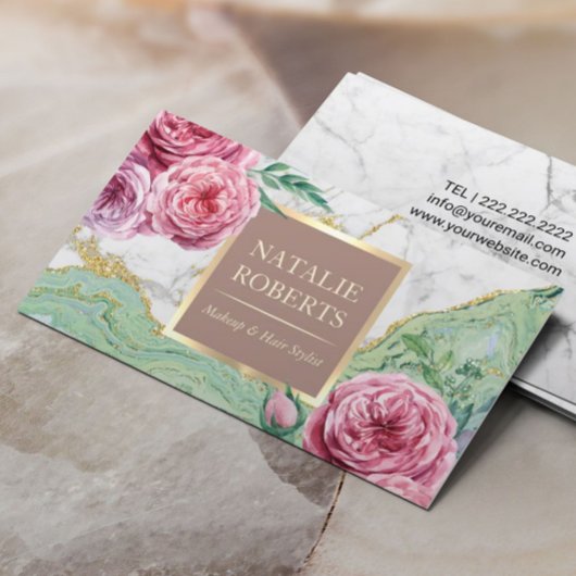 メイクアップアーティストヘアサロンシックフローラマーブルアゲート 名刺