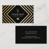 メイクアップアーティストヘアサロンジオメトリブラック&金ゴールド 名刺 (正面/裏面)