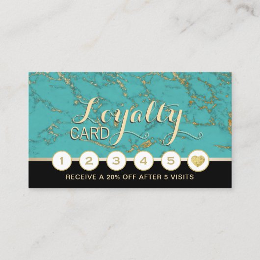 メイクアップアーティストヘアサロンターコイズ大理石ロイヤリティ ロイヤリティカード (正面)