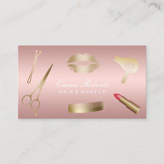 メイクアップアーティストヘアサロントレンディーバラ金ゴールド 名刺 (正面)