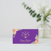 メイクアップアーティストヘアサロンパープル&金ゴールドフローラ 名刺 (スタンド正面)