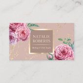 メイクアップアーティストヘアサロンピンクフローラバラ金ゴールド 名刺 (正面)