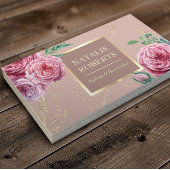 メイクアップアーティストヘアサロンピンクフローラバラ金ゴールド 名刺