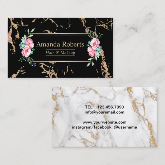 メイクアップアーティストヘアサロンフローラトレンディー大理石 名刺 (正面/裏面)