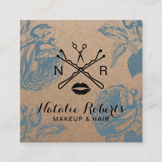 メイクアップアーティストヘアサロンフローラ素朴クラフト スクエア名刺 (正面)