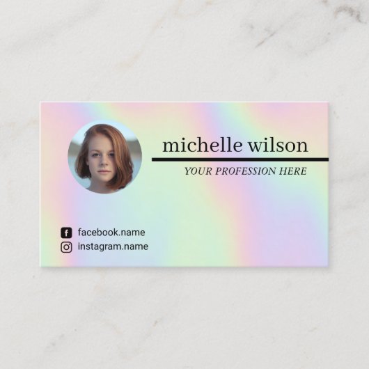 メイクアップアーティストヘアサロンホログラフィックフォト 名刺 (正面)