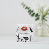 メイクアップアーティストヘアサロンモダンシルバーグリッター スクエア名刺 (スタンド正面)