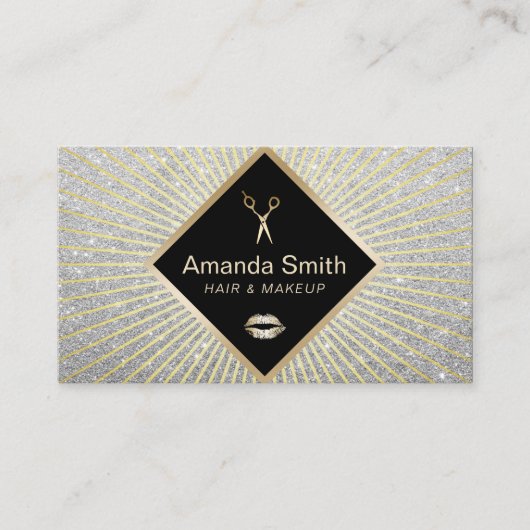 メイクアップアーティストヘアサロンモダンシルバーグリッター 名刺 (正面)