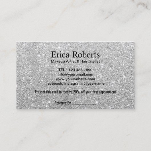 メイクアップアーティストヘアサロンモダンシルバー紹介 紹介カード (裏面)