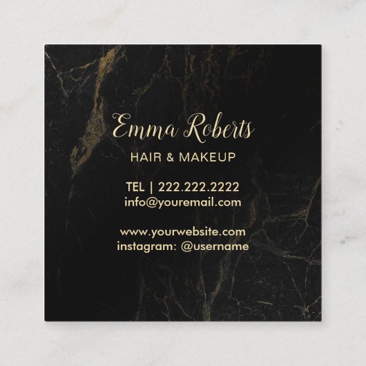 メイクアップアーティストヘアサロンモダンバラ金ゴールド&大理石 スクエア名刺 (裏面)