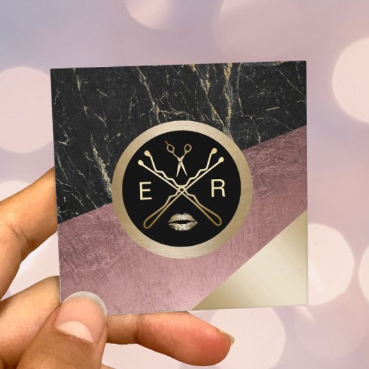 メイクアップアーティストヘアサロンモダンバラ金ゴールド&大理石 スクエア名刺