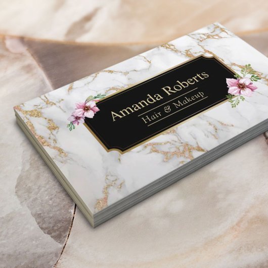 メイクアップアーティストヘアサロンモダン金ゴールド白大理石 名刺