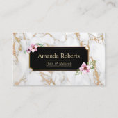 メイクアップアーティストヘアサロンモダン金ゴールド白大理石 名刺 (正面)