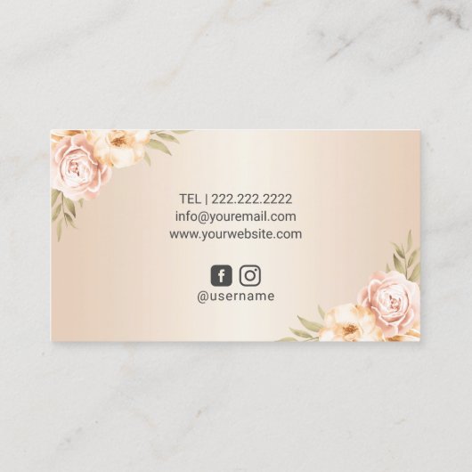 メイクアップアーティストヘアサロンラグジュアリーアイボリー金ゴールドフローラ 名刺 (裏面)