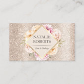 メイクアップアーティストヘアサロンラグジュアリーアイボリー金ゴールドフローラ 名刺 (正面)
