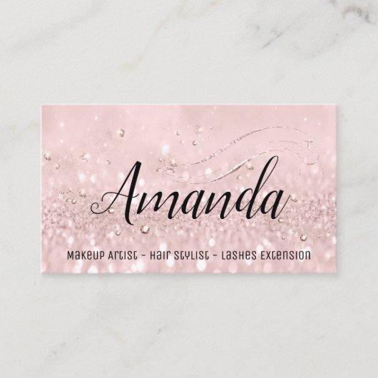 メイクアップアーティストヘアサロンラッシュイベントピンクグリッター 名刺 (正面)