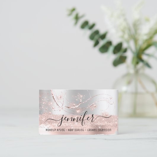 メイクアップアーティストヘアサロンラッシュエクステンショングレー 名刺 (スタンド正面)