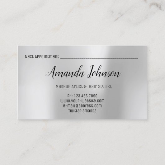 メイクアップアーティストヘアサロンラッシュエクステンションシルバー 名刺 (裏面)