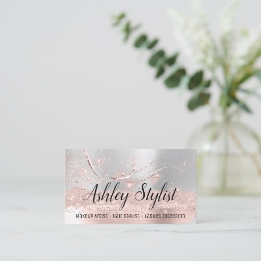 メイクアップアーティストヘアサロンラッシュエクステンションシルバー 名刺 (スタンド正面)