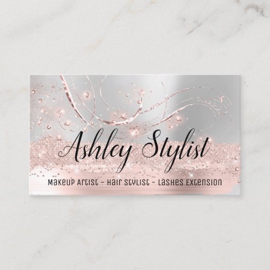 メイクアップアーティストヘアサロンラッシュエクステンションシルバー 名刺 (正面)