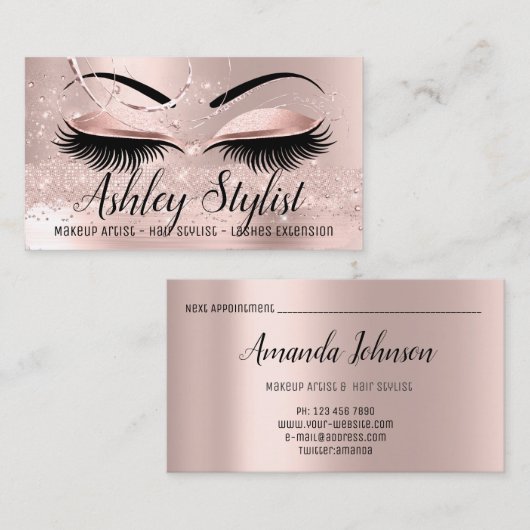 メイクアップアーティストヘアサロンラッシュエクステンションバラブロー 名刺 (正面/裏面)