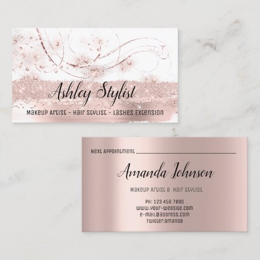 メイクアップアーティストヘアサロンラッシュエクステンションバラWhit 名刺 (正面/裏面)