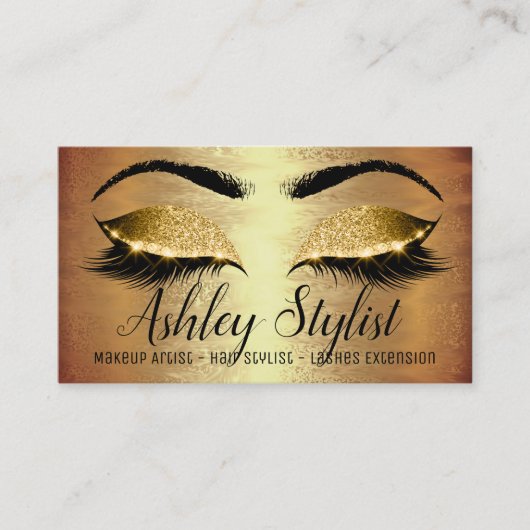 メイクアップアーティストヘアサロンラッシュエクステンション金ゴールドルクス 名刺 (正面)