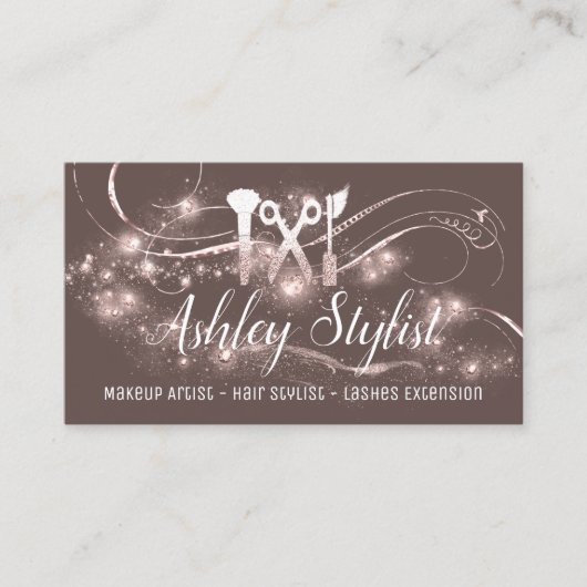 メイクアップアーティストヘアサロンラッシュハサミ赤面バラ 名刺 (正面)