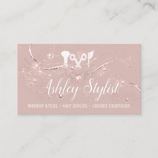 メイクアップアーティストヘアサロンラッシュハサミ赤面 名刺 (正面)