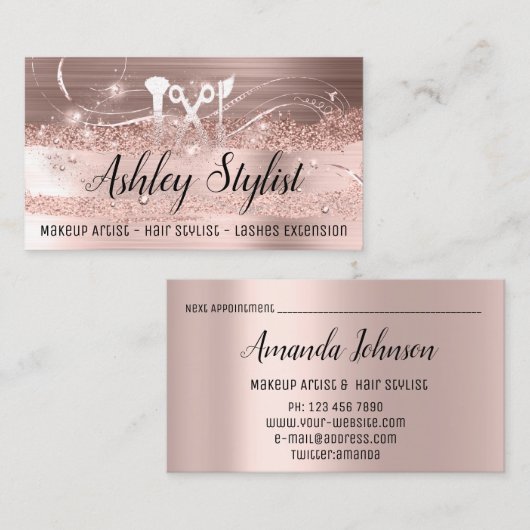 メイクアップアーティストヘアサロンラッシュロゴまつ毛バラ 名刺 (正面/裏面)