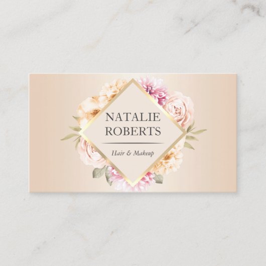 メイクアップアーティストヘアサロンヴィンテージフローラアイボリー 名刺 (正面)