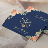 メイクアップアーティストヘアサロンヴィンテージフローラネイビーブルー 名刺