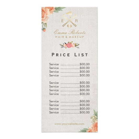 メイクアップアーティストヘアサロンヴィンテージフローラ価格表 ラックカード (裏面)